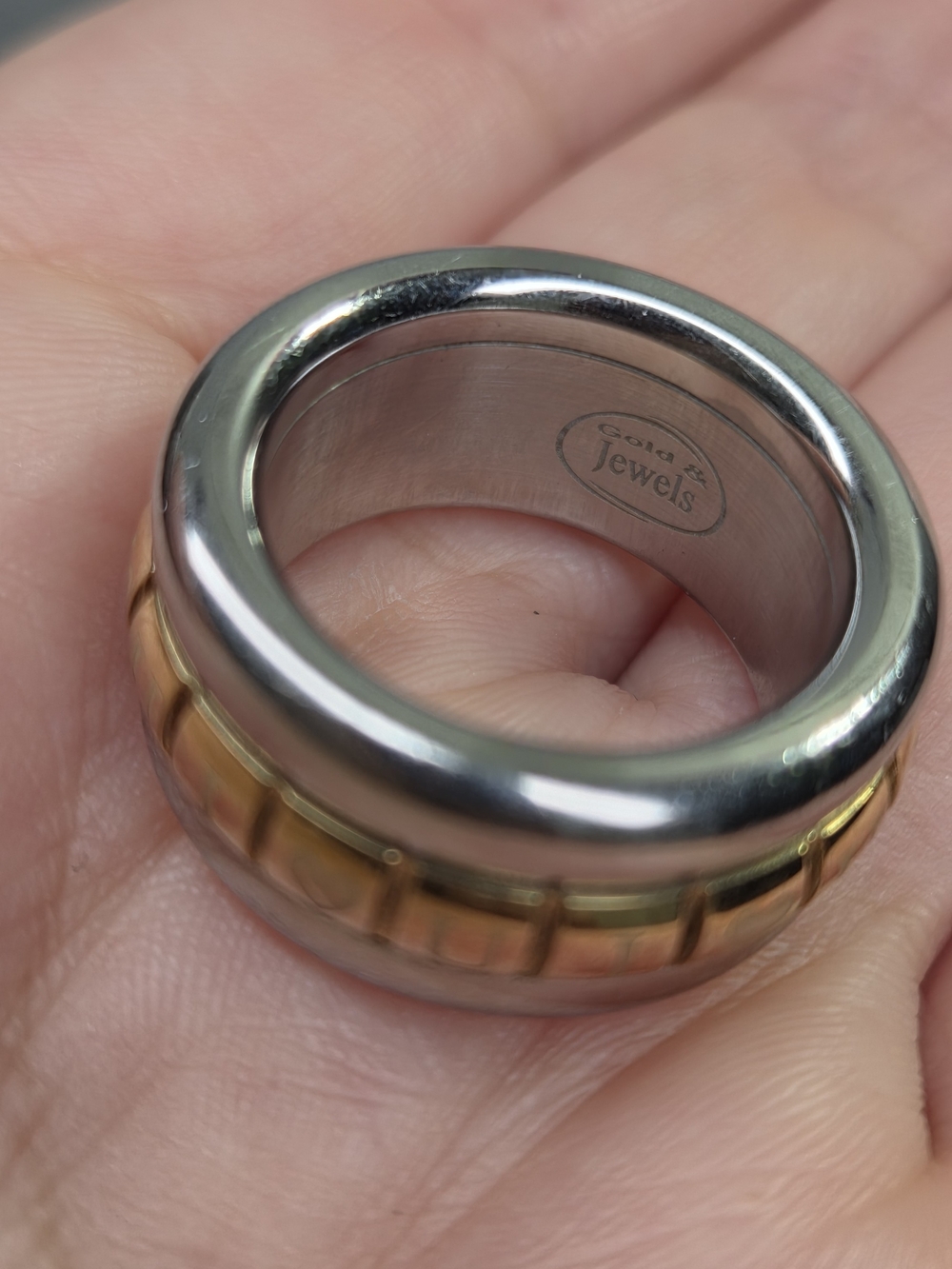 • Gold 25 Jewels Stainless Steel Hope Heart Fidget Spinner Ring Size 6.5